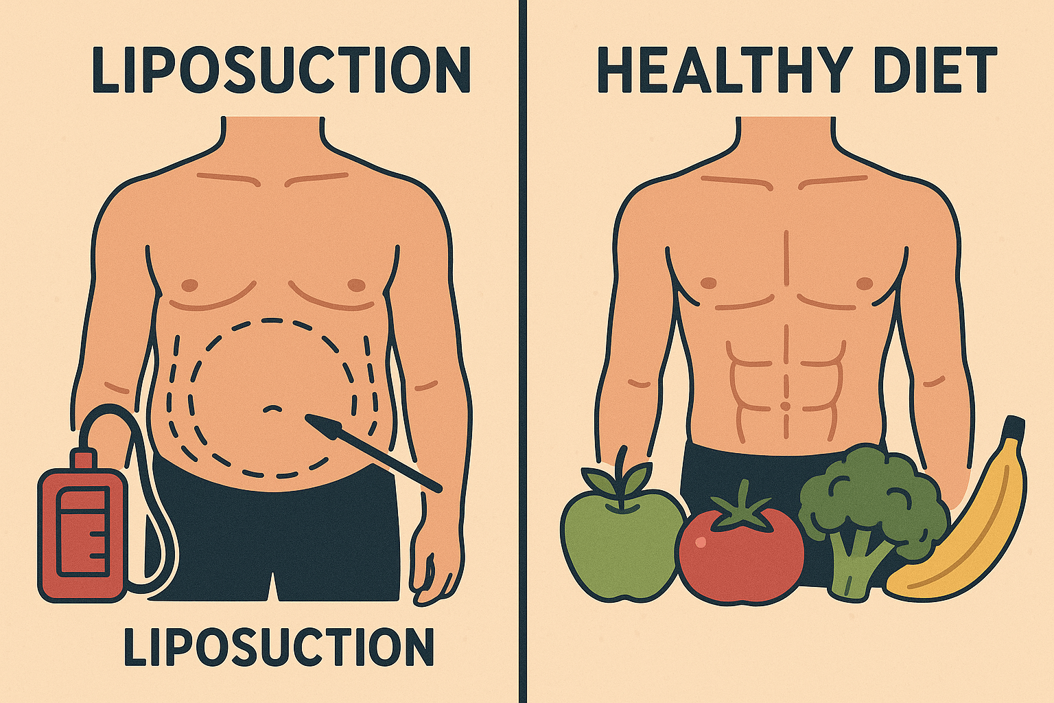 Liposuction vs healthy diet for body sculpting.